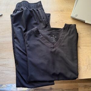 Med Couture Black V-Neck Scrub Top with Elastic Waist Pants